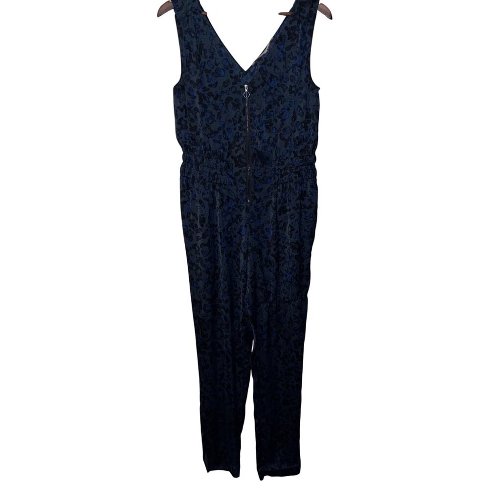 Rachel Roy Blue & Black Leopard Print Sleeveless Jumpsuit With V-Neckline